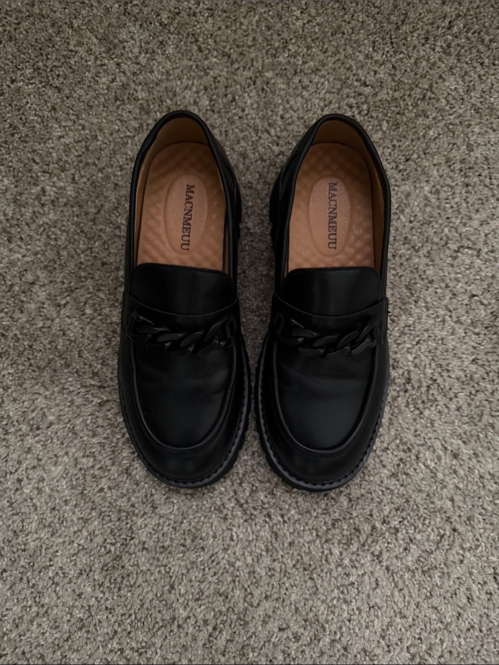 Women’s Black Leather Chain Platform Loafers